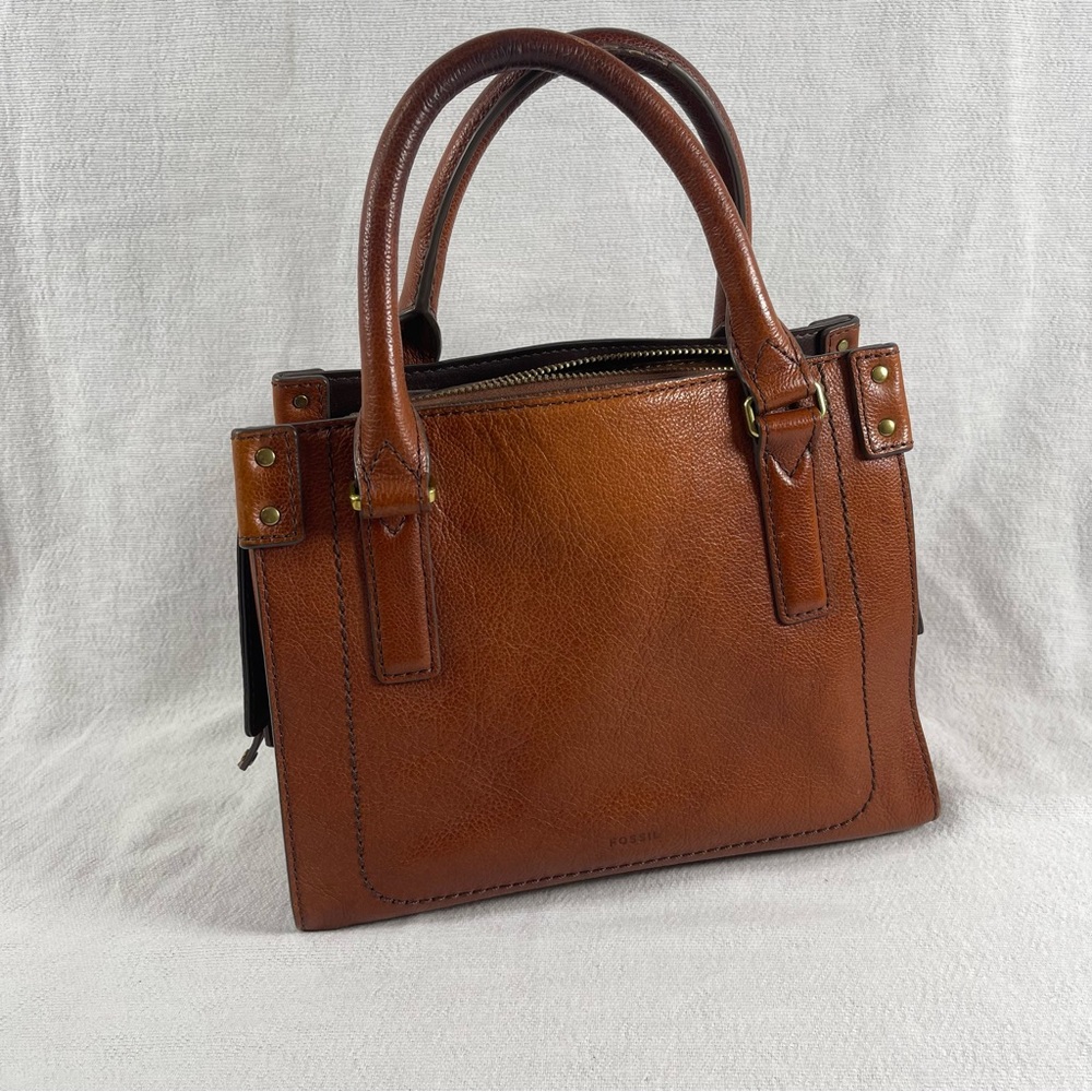 Fossil mini satchel leather crossbody short handle brown mini bag